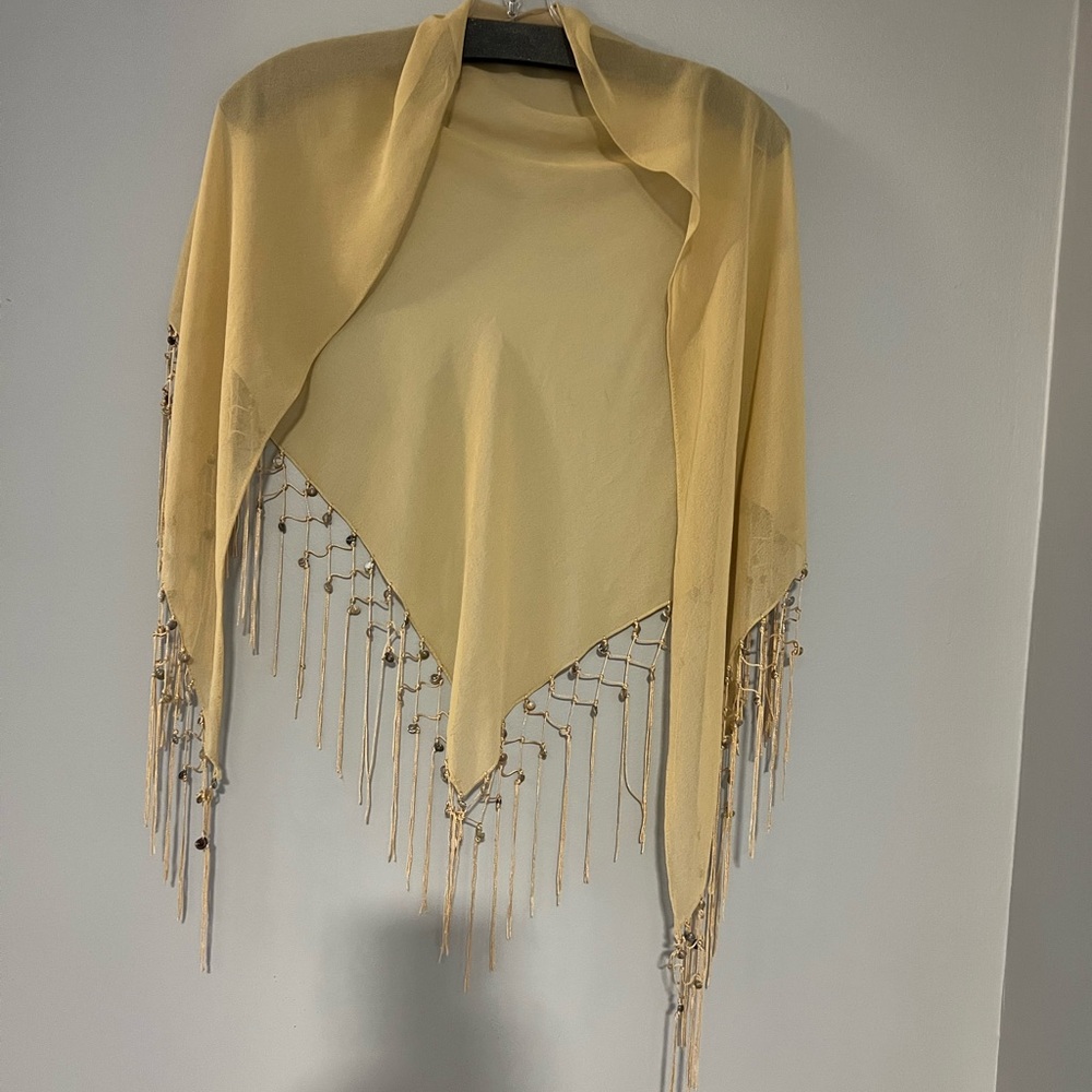 Beach themed shawl with sea shell fringe